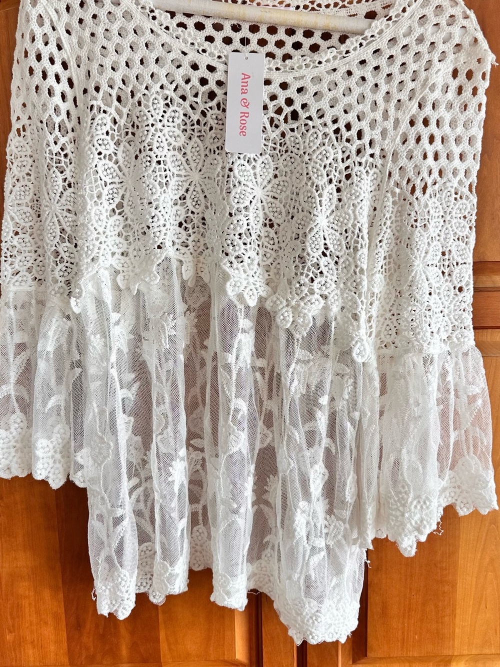 Ana & Rose NWT Pop-ovet Top, XL,Ivory Floral Embroidered Lace & Sheer Net  Panel